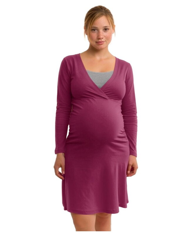 Kojící noční košile Eva, dlouhý rukáv, cyklámen