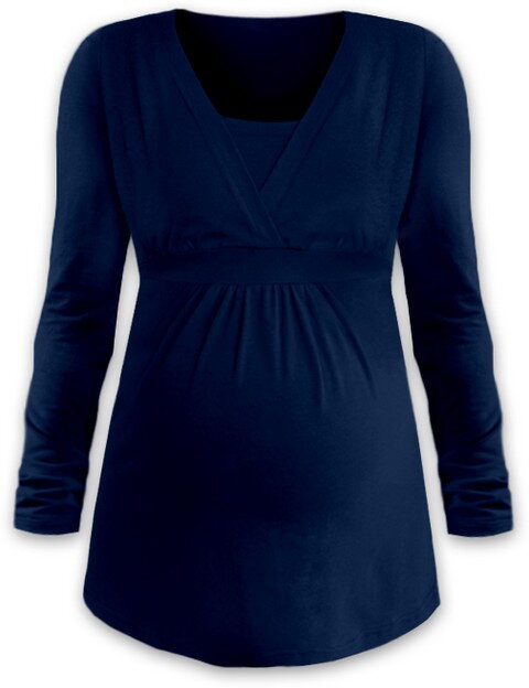 Těhotenská a kojicí tunika Anička, dlouhý rukáv, tmavě modrá L/XL