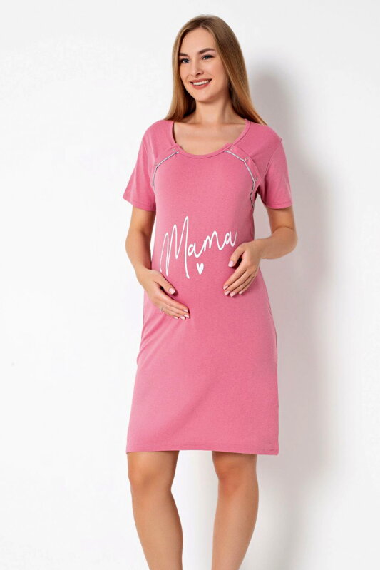Noční košile na knoflíky 21304 Mama Love Pink