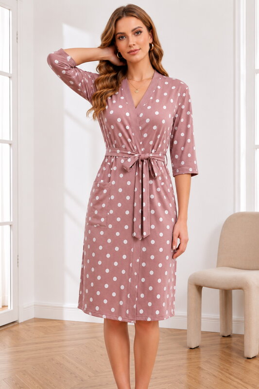 Tenký bavlněný župan do porodnice LaPenna 19282 Dust Pink Dots