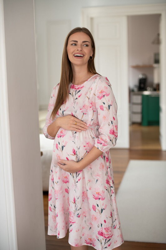 Tehotenské šaty na dojčenie, 34 rukáv, Lovely Dress Pink Blossom