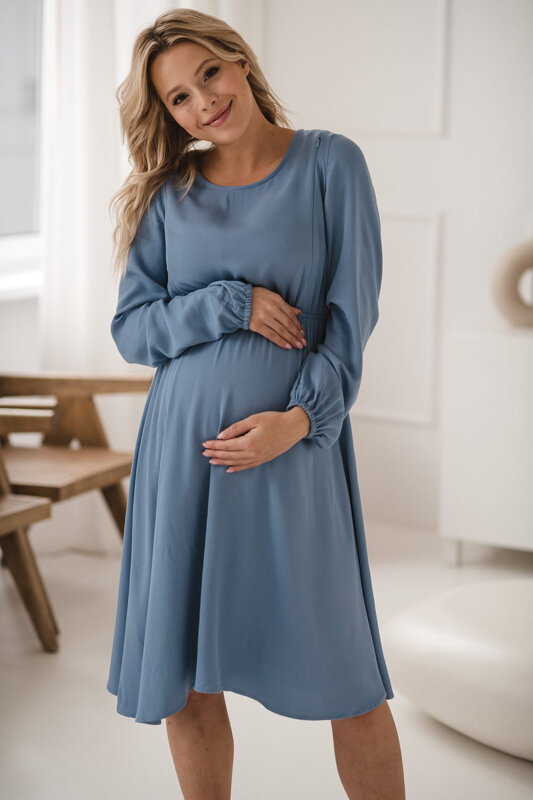 Těhotenské, kojící šaty, dl.rukáv, Lovely Midi Dress Blue