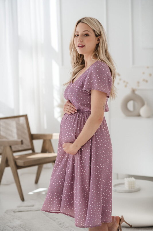 Těhotenské, kojící šaty Lovely Midi Dress Lilac SS Těhotenské, kojící šaty Lovely Midi Dress Lilac SS
