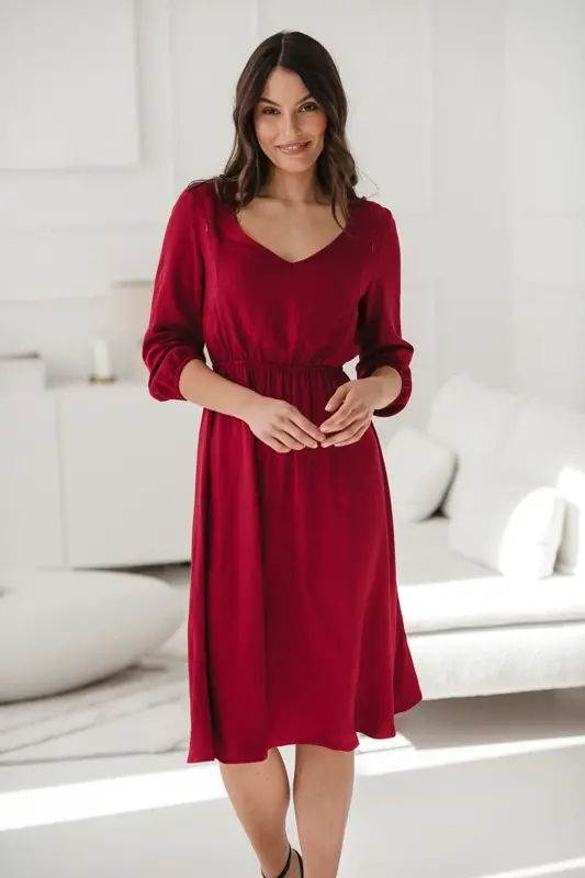 Těhotenské, kojící šaty, 3/4 rukáv, Lovely Midi Dress Red