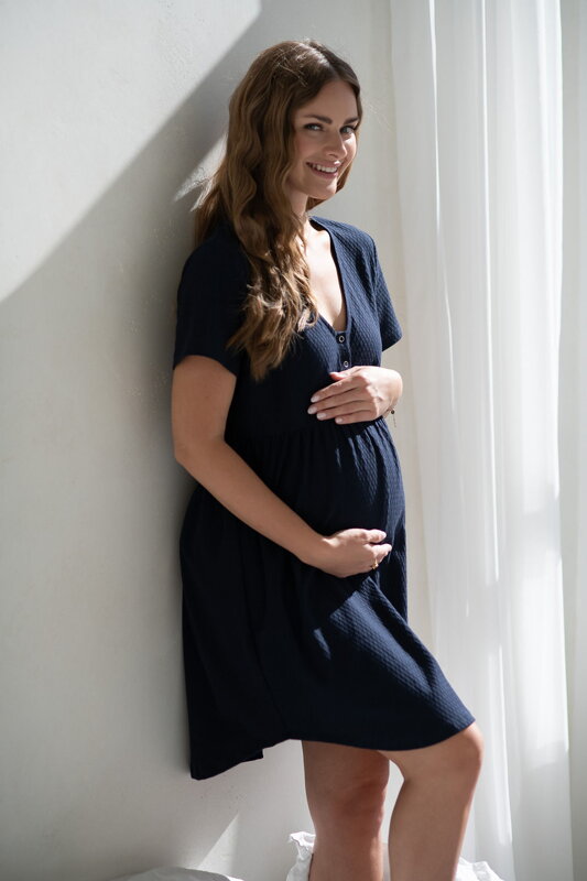 Bavlněná těhotenská noční košile Aurora Navy