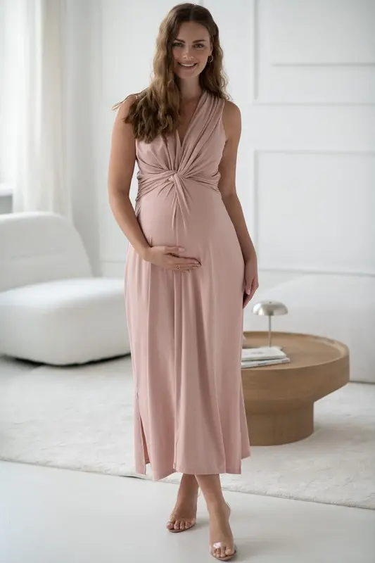 Těhotenské, kojící maxi šaty Loop Maxi Dress Powder Pink