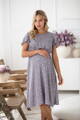 Těhotenské, kojící šaty Lovely Midi Dress Blue with Pink Flowers