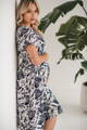 Těhotenské, kojící šaty Lovely Midi Dress Cream with Navy Leaves SS