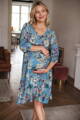Těhotenské, kojící šaty Lovely Midi Dress Blue with Flowers