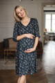 Těhotenské, kojící šaty Lovely Midi Dress Graphite with Flowers