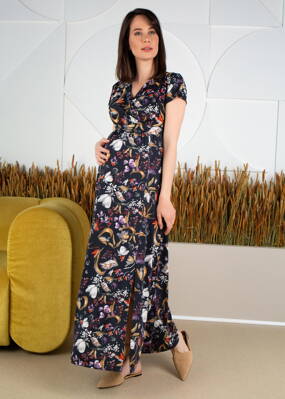 Těhotenské maxi šaty Lianel  Navy Flowers