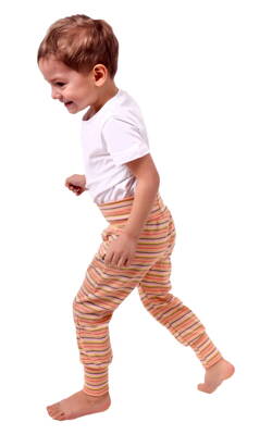 Dětské kalhoty baggy, lehké, oranžové-pruhy v.80
