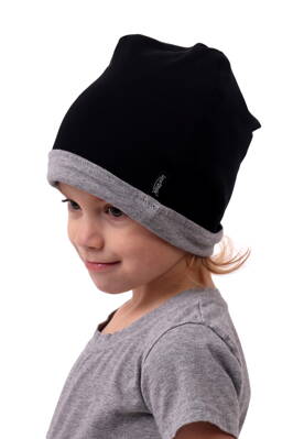 Dětská čepice bavlněná, oboustranná, černá+šedý melír