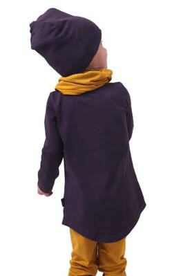 Bavlněná dívčí tunika, dlouhý rukáv, švestkově fialová