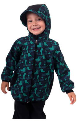 Dětská softshellová bunda, fleky zelené na černé, Kolekce 2021
