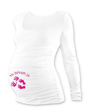 Vtipné těhotenské tričko DR bílé/ružové Tu bývam ja