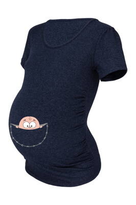 Vtipné těhotenské tričko kr.rukáv,  tm.modrý melír