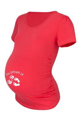 Vtipné těhotenské tričko kr.rukáv, korálové