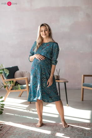 Těhotenské, kojící šaty Lovely Midi Dress Turquoise