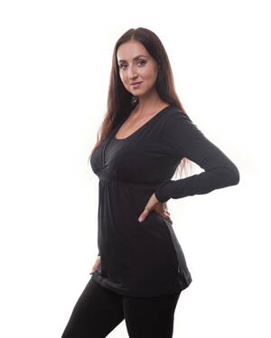 Těhotenská a kojicí tunika Anička, dlouhý rukáv, černá