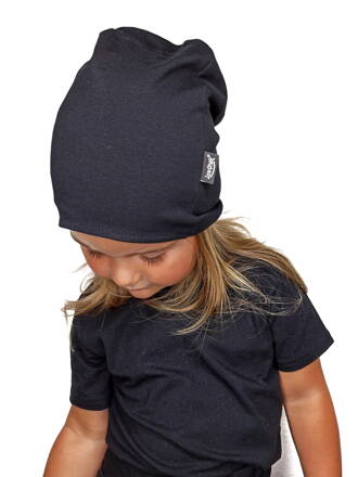 Dětská čepice bavlněná, oboustranná, černá+jeans modrá