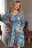 Těhotenské šaty na kojení Lovely Dress, Blue with flowers