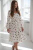 Těhotenské lněné kojící šaty Lovely Midi Dress Cream with Dots