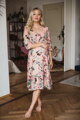 Těhotenské, kojící šaty Lovely Midi Dress Salmon with Flowers