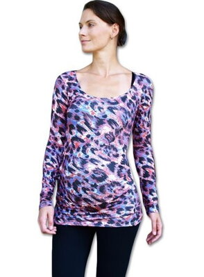 Těhotenské tričko Johanka, dlouhý rukáv, vzorované leopardí