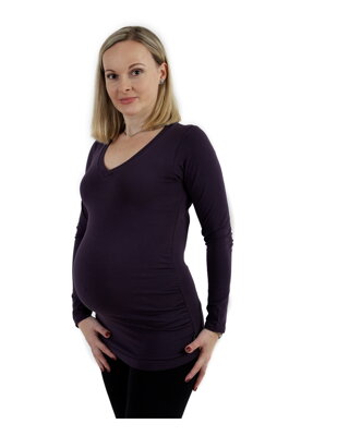 Těhotenské tričko Vanda, dlouhý rukáv, švestkově fialové