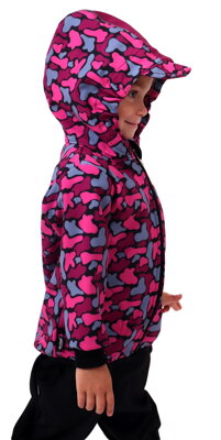 Dětská softshellová bunda, fleky růžové na černé 140