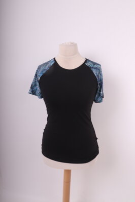 Dámské sportovní funkční tričko, černé + vzor modré listy M