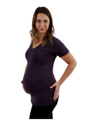 Těhotenské tričko Vanda, krátký rukáv, švestkově fialové