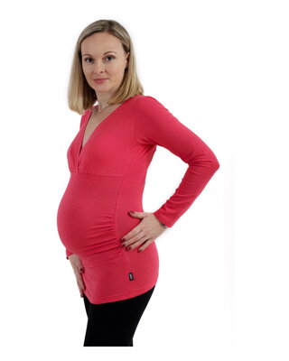 Těhotenská tunika Barbora, dlouhý rukáv, lososově růžová