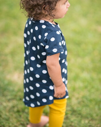 Bavlněná dívčí tunika, krátký rukáv, modrá s puntíky