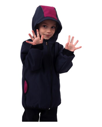 Dětská softshellová bunda, tmavě modrá s fuchsiovými doplňky, Kolekce 2021