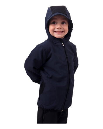 Dětská softshellová bunda, tmavě modrá s černými doplňky, Kolekce 2021