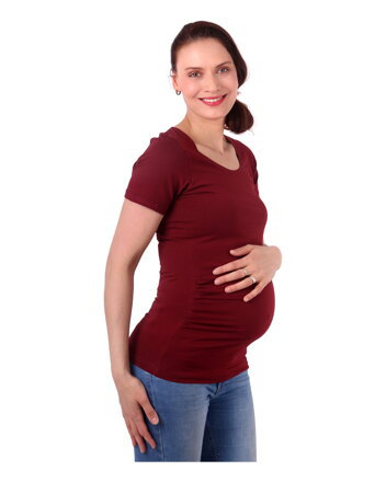 Těhotenské tričko Johanka, krátký rukáv, vínové 