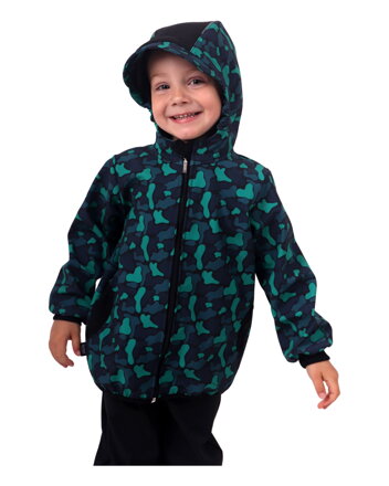 Dětská softshellová bunda, fleky zelené na černé, Kolekce 2021