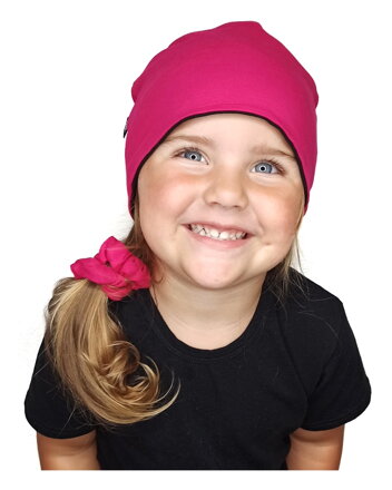 Dětská čepice bavlněná, oboustranná, černá+sytě růžová