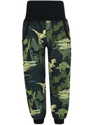 Chlapecké softshellové kalhoty s fleecem, Dinosauři na zelené