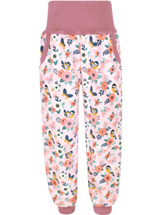 Dívčí softshellové kalhoty s fleecem, Ptáci s květinami