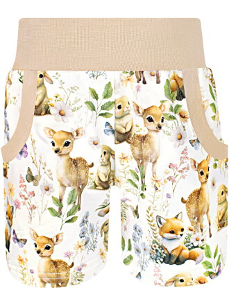 Dievčenské šortky Zvieratká na lúke (s gumou v páse)