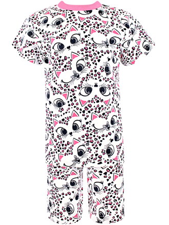 Dievčenské pyžamo s krátkym rukávom Mačky a srdiečka