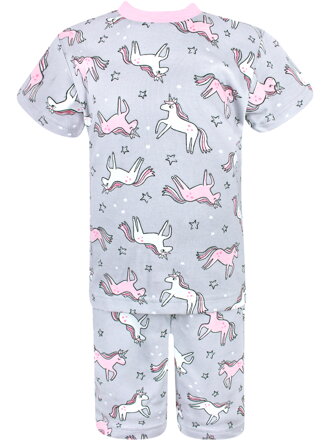Dievčenské pyžamo s krátkym rukávom Jednorožce na sivej