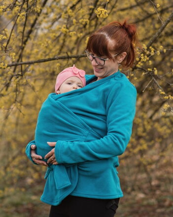 Těhotenský a nosící zavinovací kabátek Zina, fleece,  tyrkysový