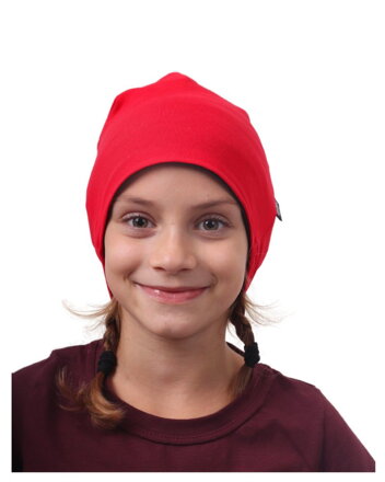 Dětská čepice bavlněná, oboustranná, černá + červená