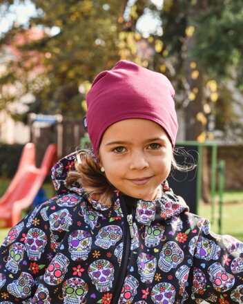 Dětská čepice bavlněná, oboustranná, černá+cyklámen