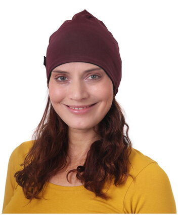 Dámská čepice bavlněná, oboustranná, černá + bordo