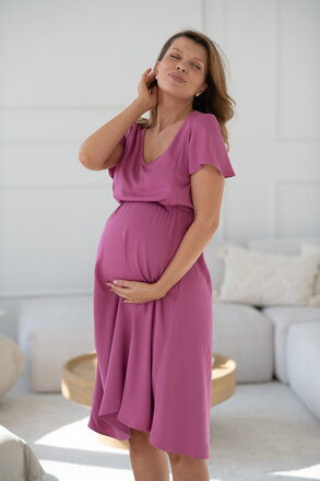 Těhotenské, kojící šaty Lovely Midi Dress Berry Pink SS